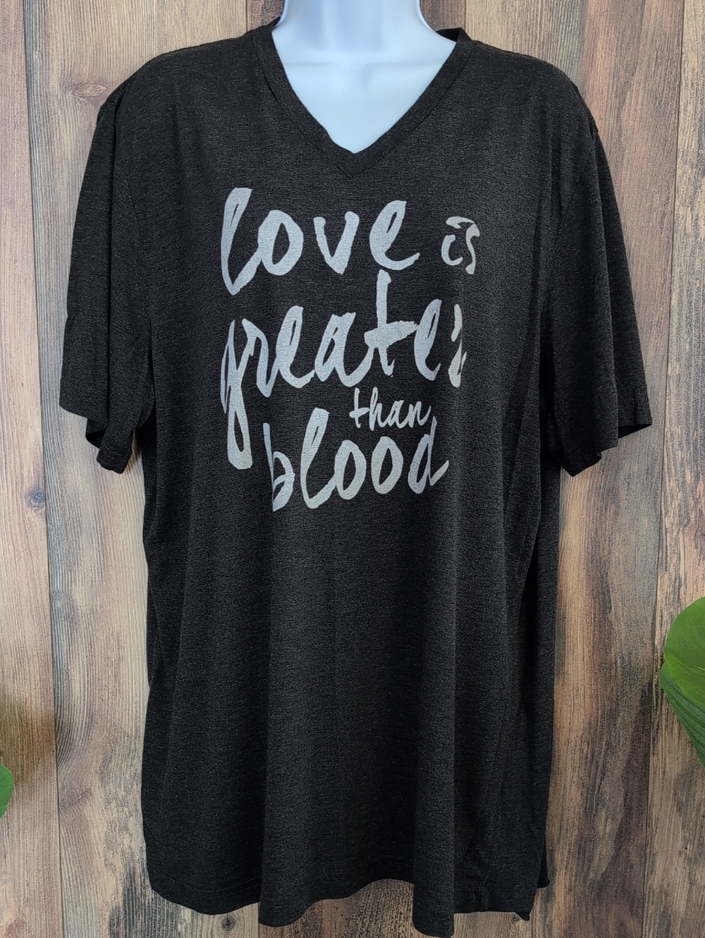 Bella Canvas V Neck Charcoal Graphic 'Love is Greater than Blood' Tee 2XL AC151